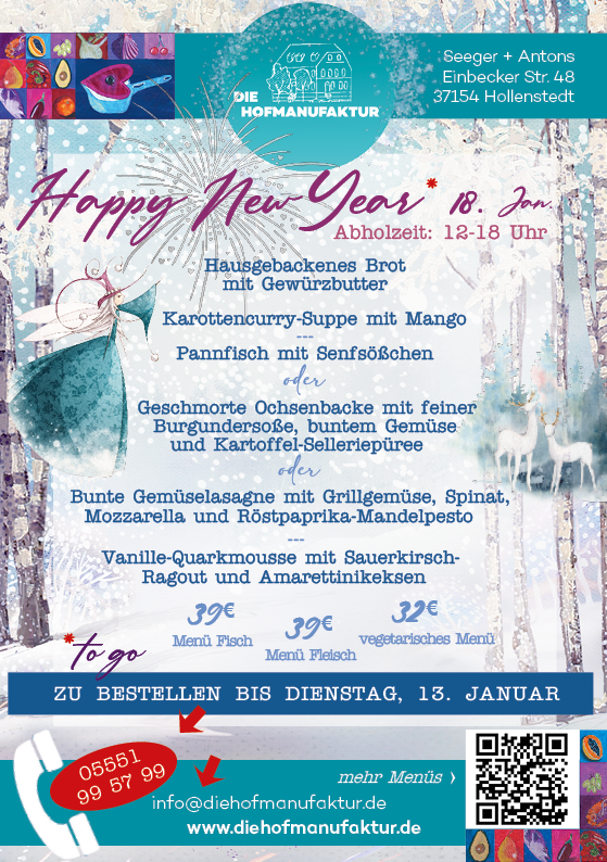 2026 new year menue to go die hofmanufaktur northeim einbeck leinetal fisch fleisch vegetarisch