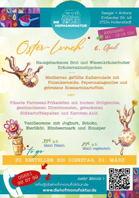 2026 ostern montag menü to go die hofmanufaktur northeim einbeck leinetal