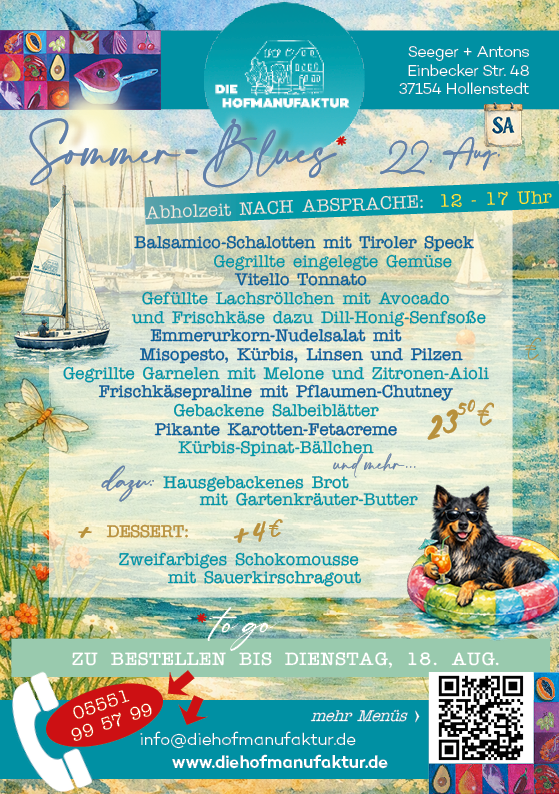 2026 sommerblues antipasti menü to go die hofmanufaktur northeim einbeck leinetal